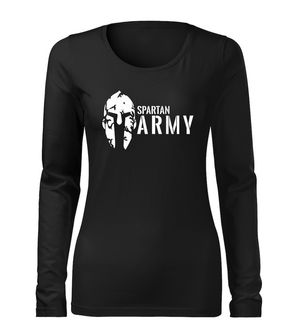 DRAGOWA Slim ženska majica z dolgimi rokavi Spartan army, črna 160g/m2