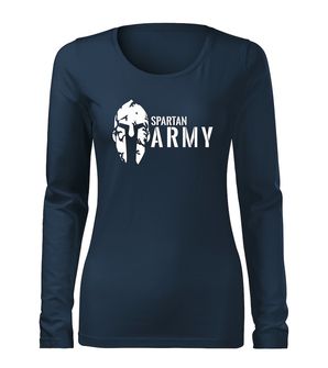 DRAGOWA Slim ženska majica z dolgimi rokavi Spartan army, temno modra 160g/m2