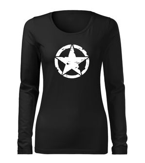 DRAGOWA Slim ženska majica z dolgimi rokavi zvezda, črna 160g/m2