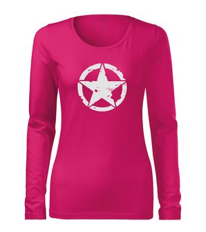 DRAGOWA Slim ženska majica z dolgimi rokavi zvezda, roza 160g/m2
